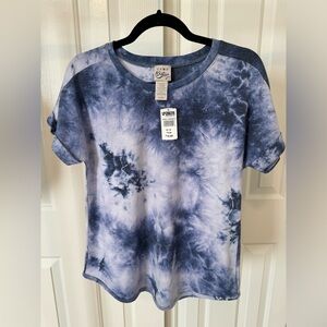 Como Vintage blue tie-dye rolled sleeve top